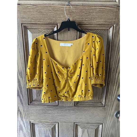 Astr The Label Drew Polka Dot Crop Top Yellow‎ Women’s Medium(Revolve) - Picture 1 of 6